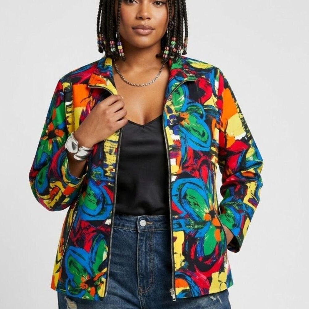 Erin London Y2K Dopamine Abstract Pop Art Zip Oversized Maximalist Jacket 1X